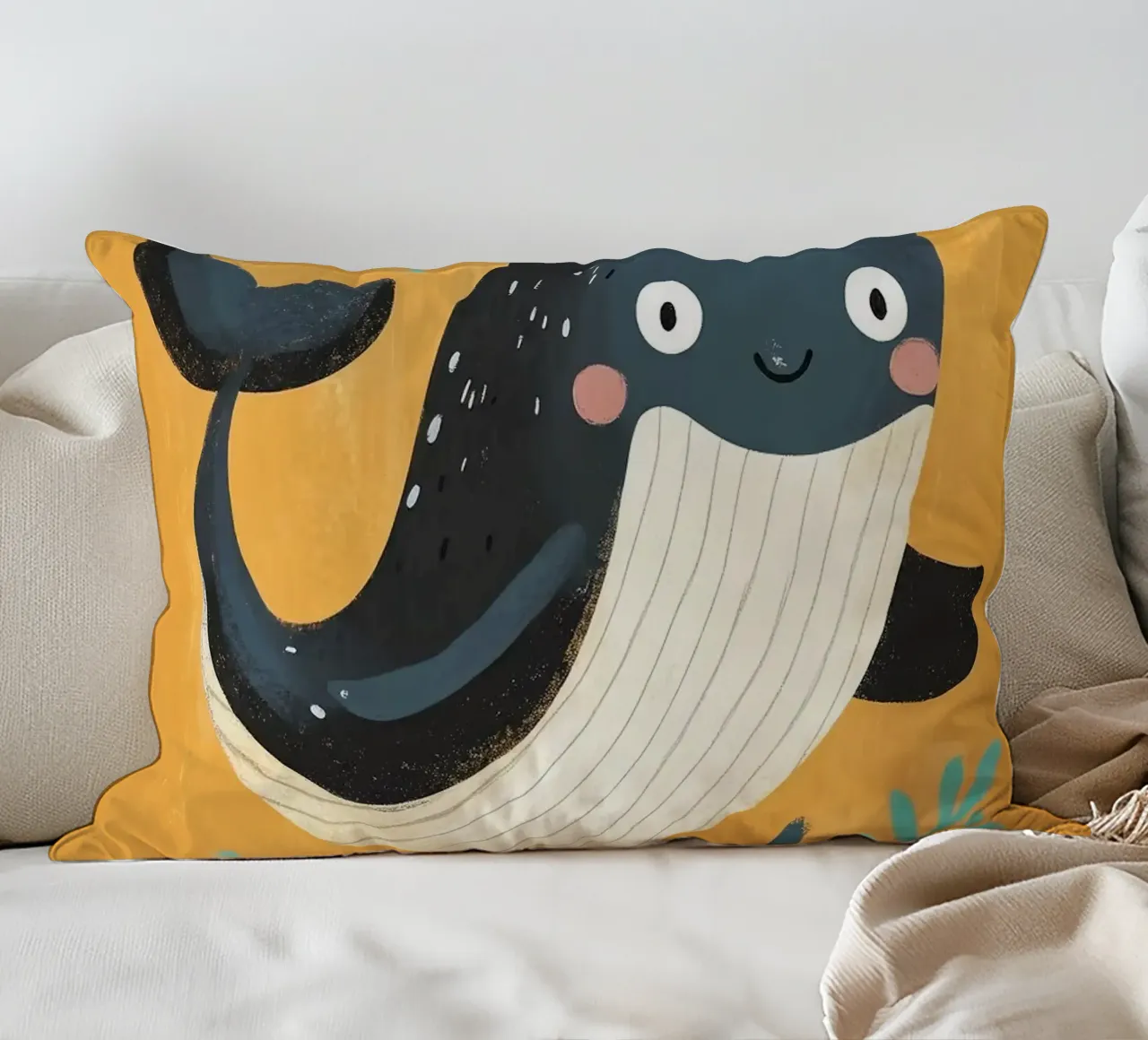Illustrazione di una balena carina cuscino da E Cannon
