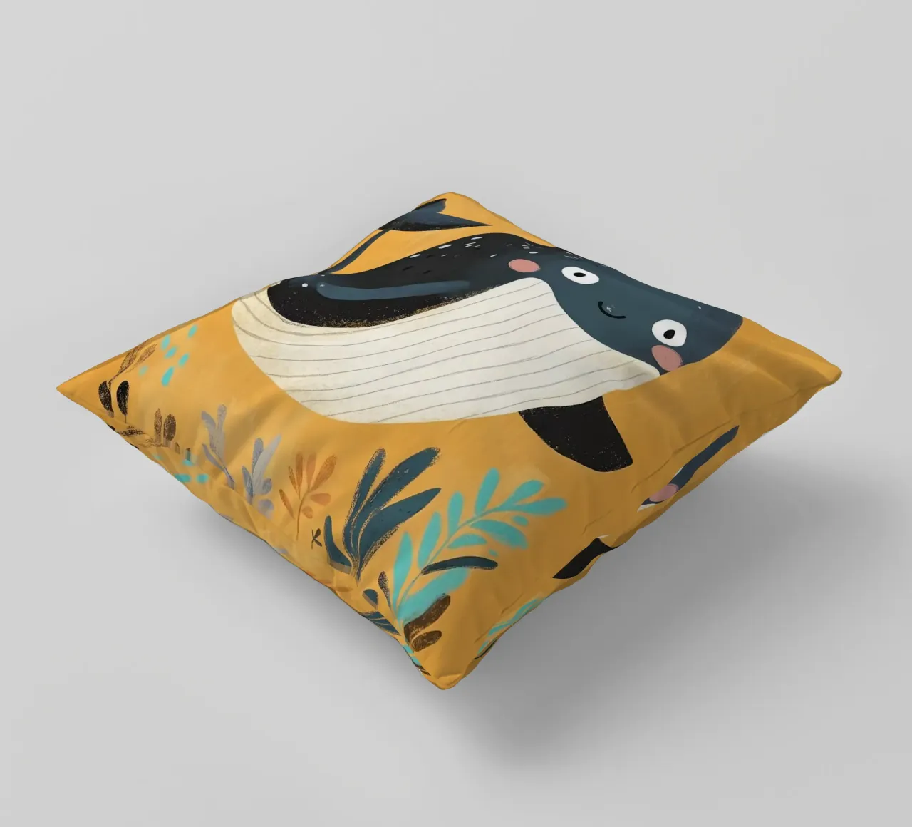 Illustrazione di una balena carina cuscino da E Cannon