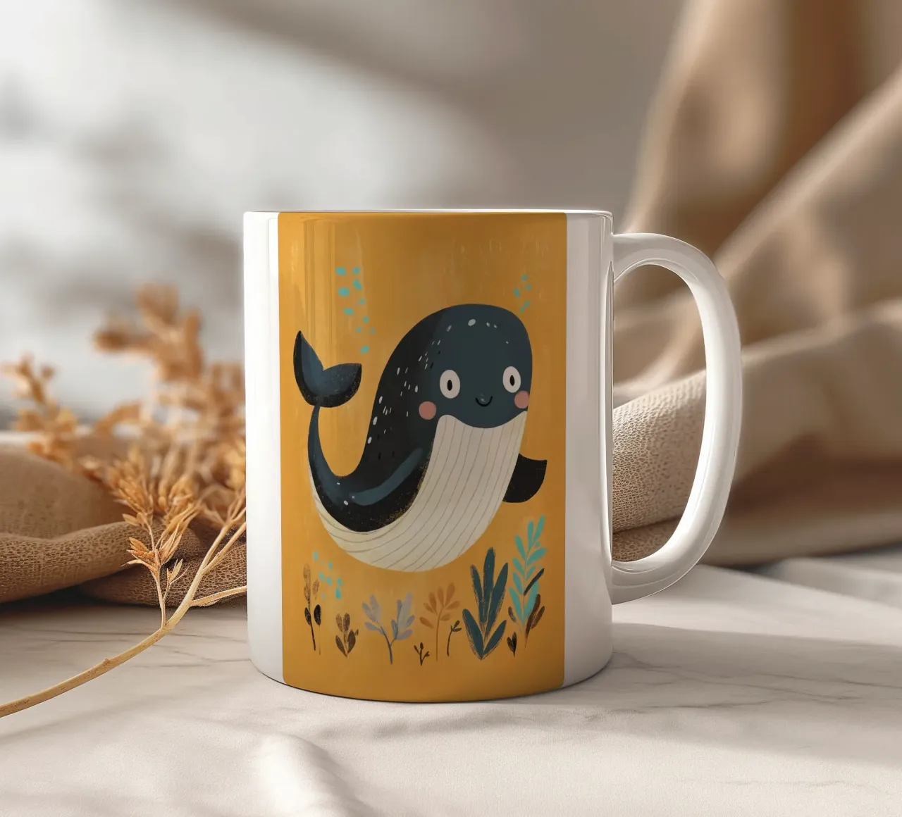 Illustrazione di una balena carina tazza in ceramica da E Cannon