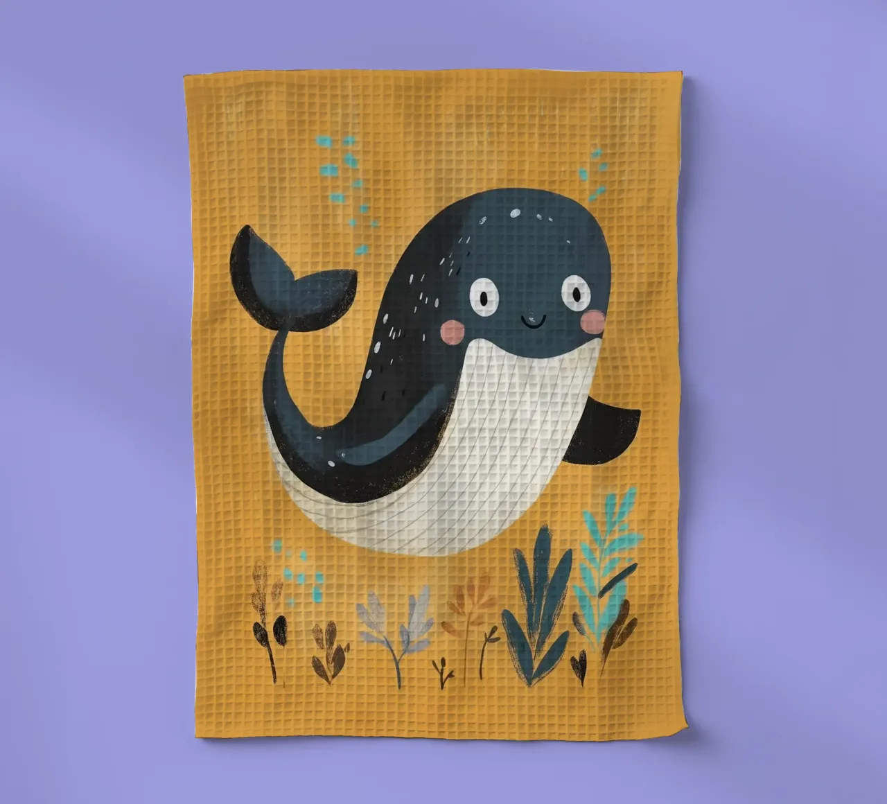 Illustrazione di una balena carina canovaccio da cucina da E Cannon