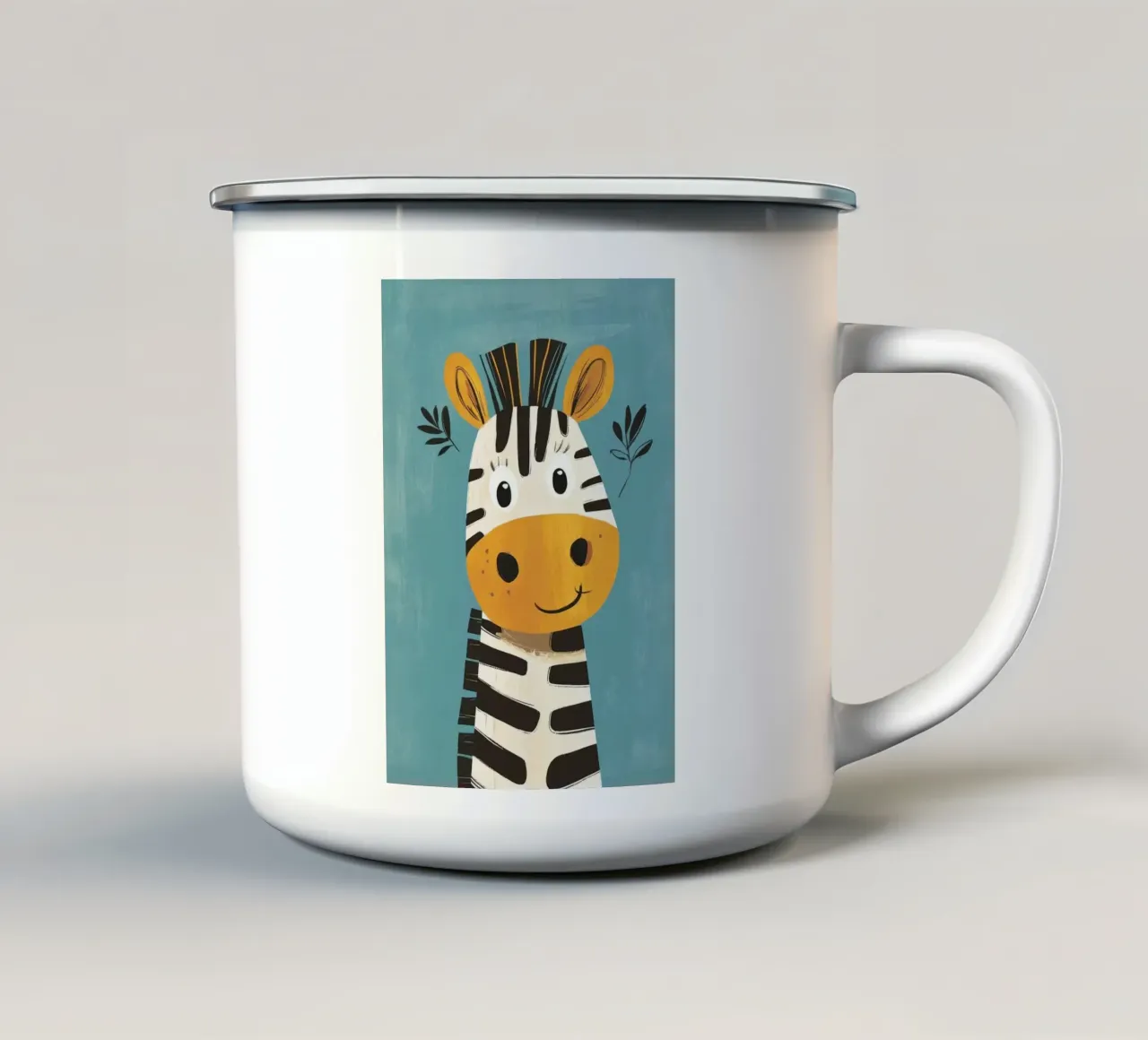 Illustrazione di una simpatica zebra tazza in smalto da E Cannon