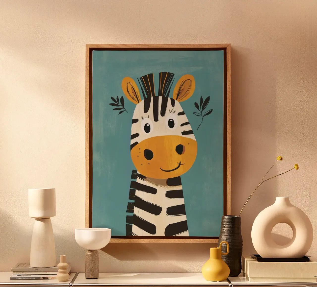 Illustrazione di una simpatica zebra tela con Cornice a cassetta da E Cannon