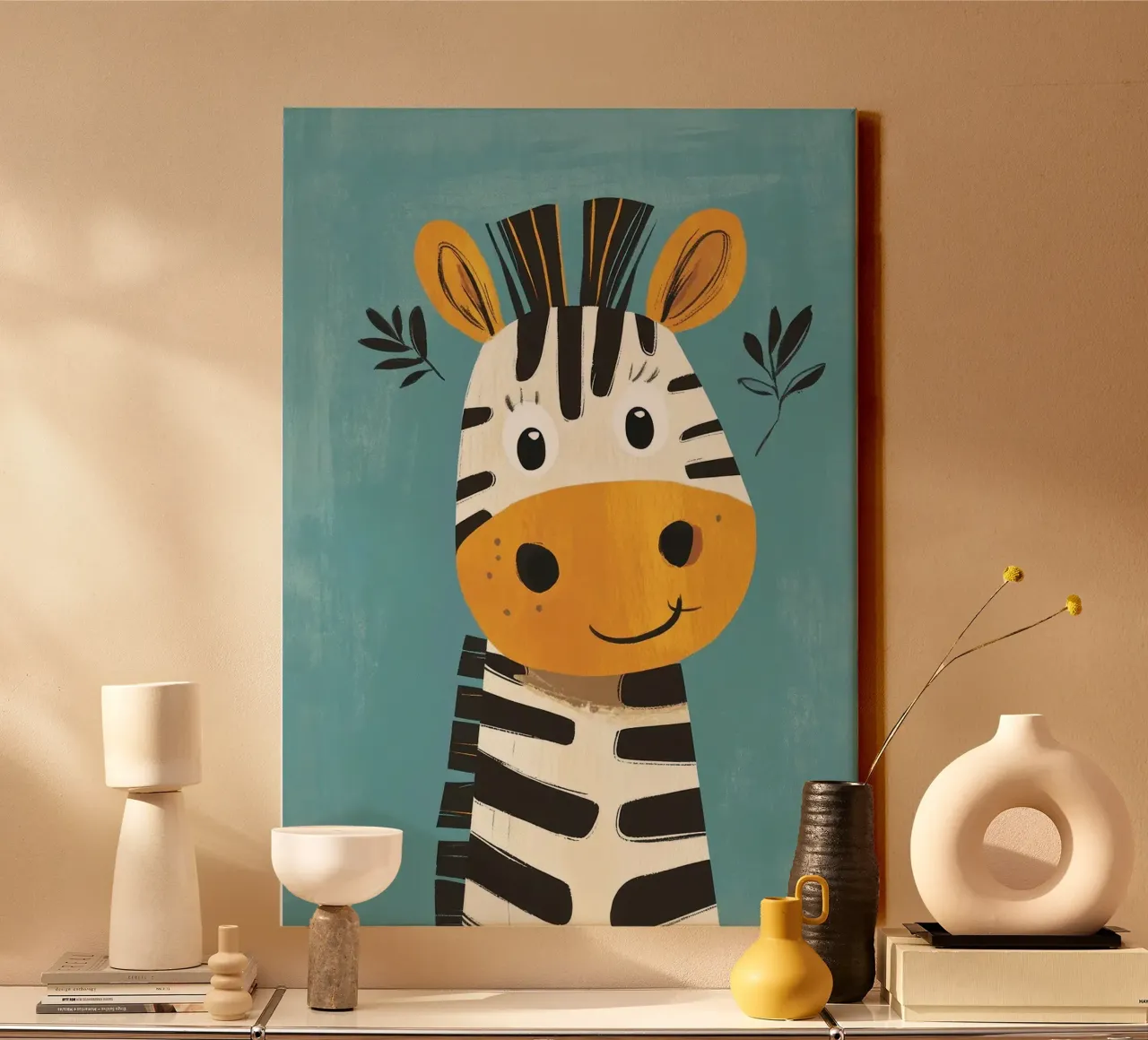 Illustrazione di una simpatica zebra tela con Cornice a cassetta da E Cannon