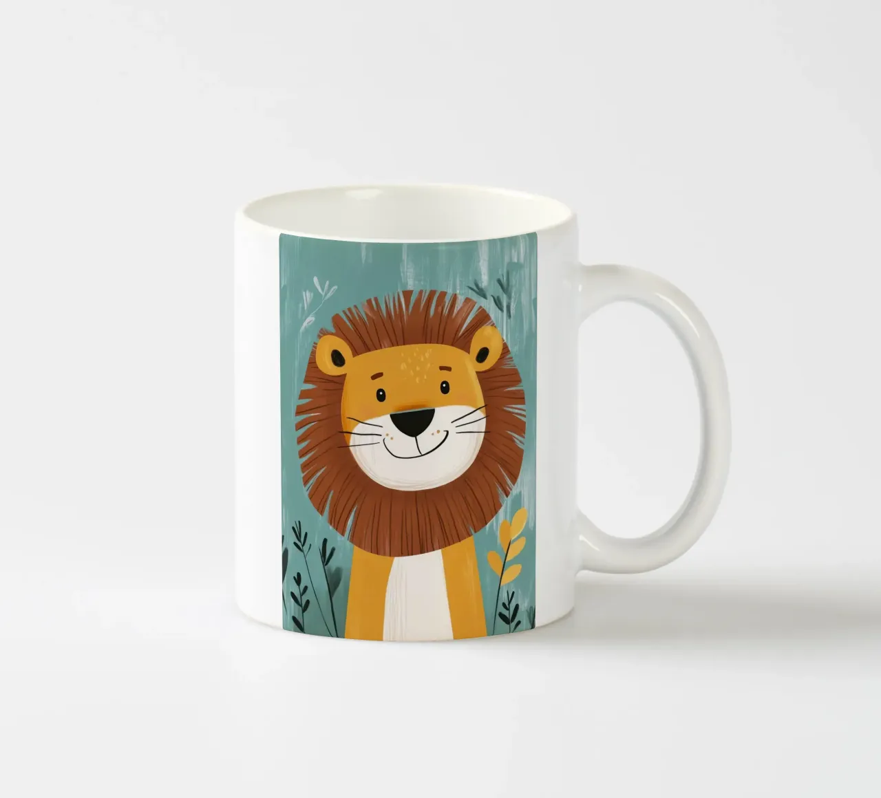 Illustrazione di un leone sorridente tazza in ceramica da E Cannon