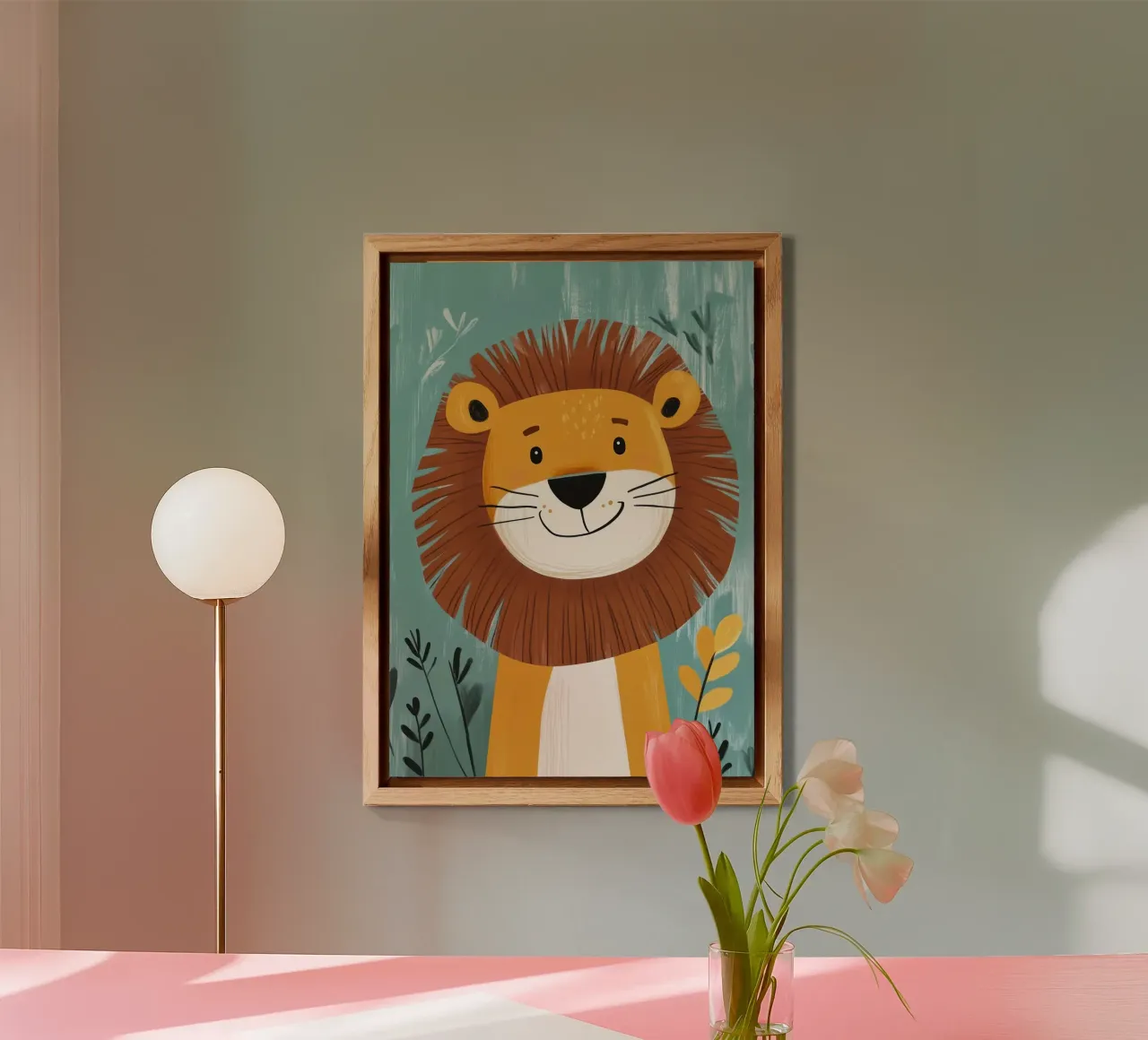 Illustrazione di un leone sorridente alluminio dibond da E Cannon
