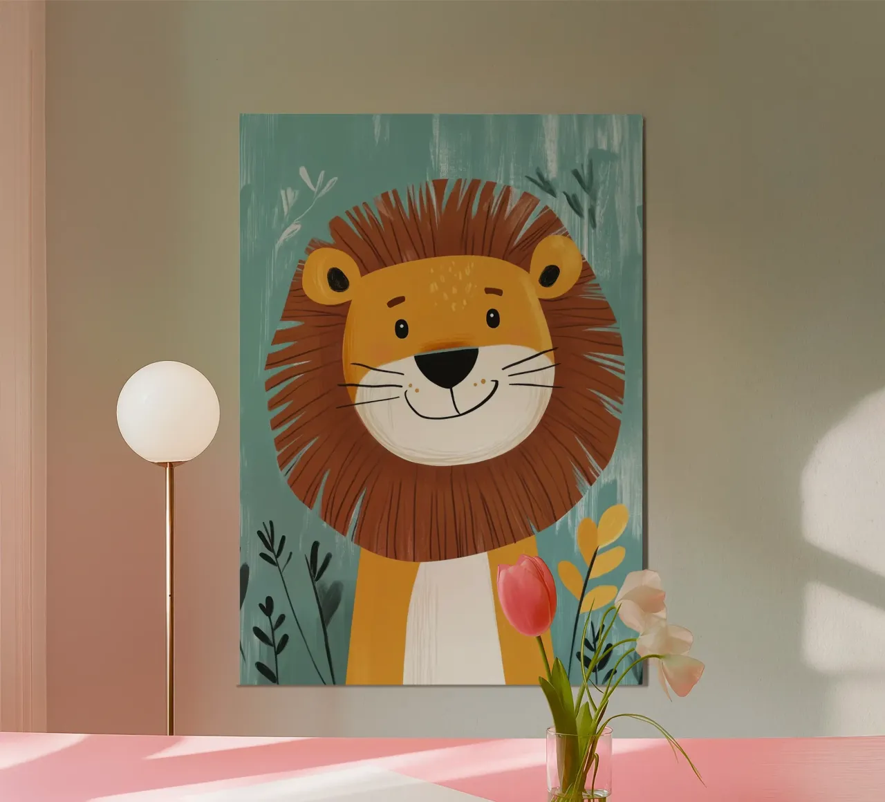 Illustrazione di un leone sorridente alluminio dibond da E Cannon