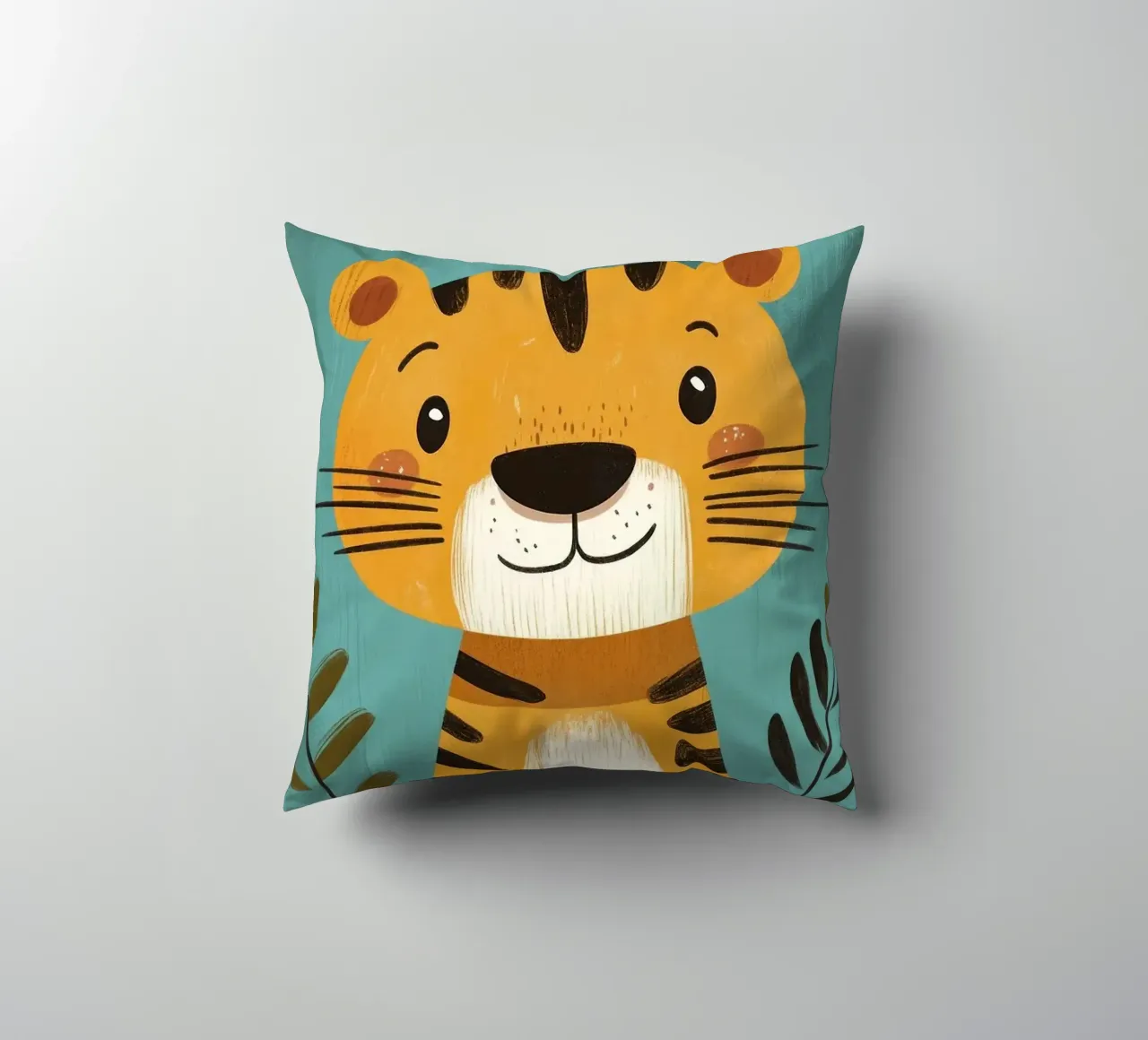 Smiling Tiger Illustration decorative cushion by E Cannon