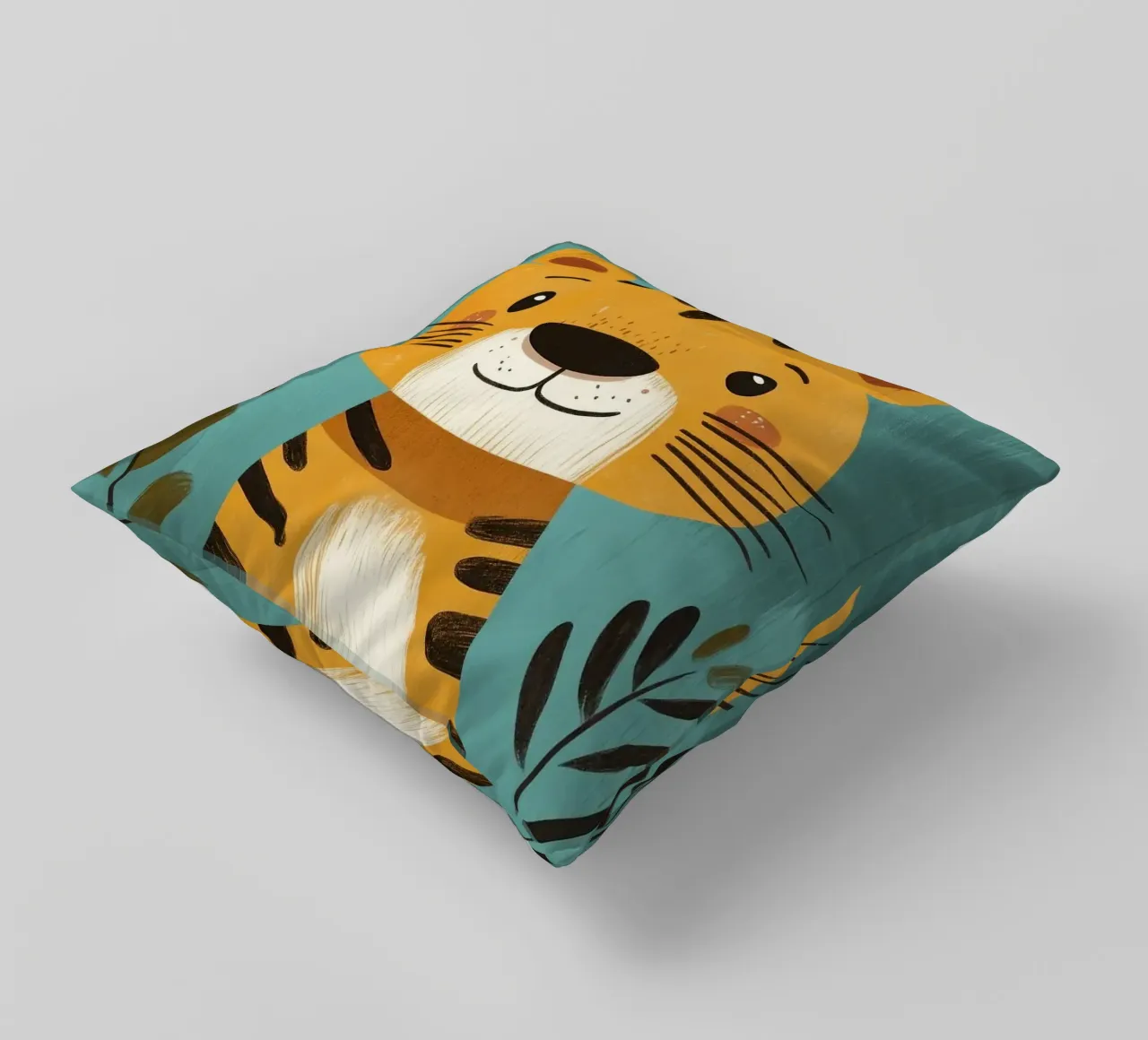 Smiling Tiger Illustration decorative cushion by E Cannon