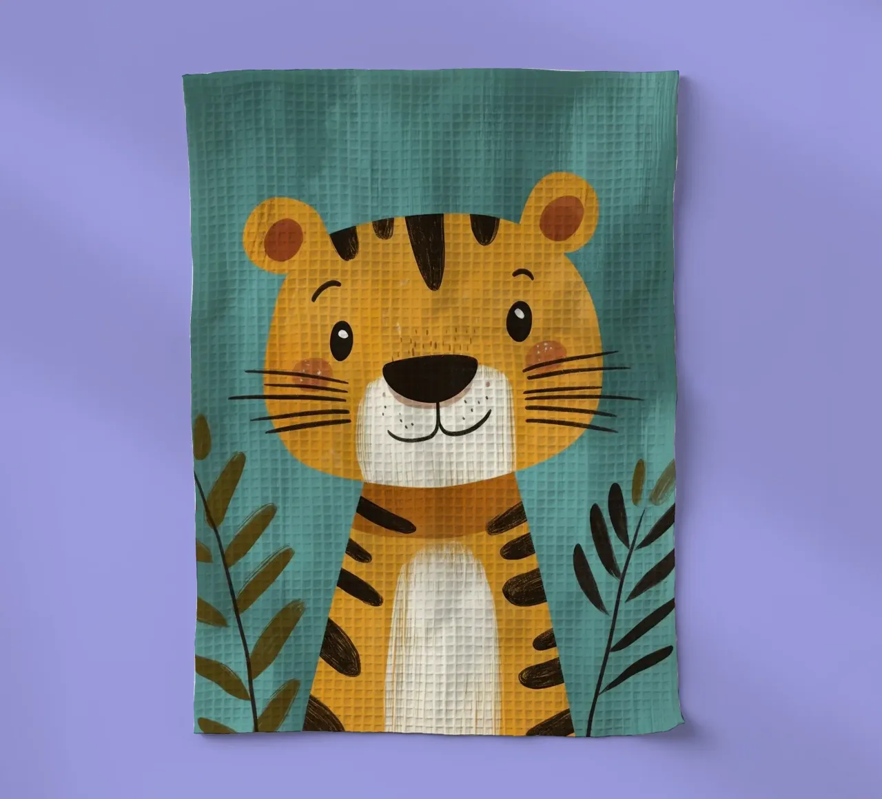 Smiling Tiger Illustration tea towel by E Cannon