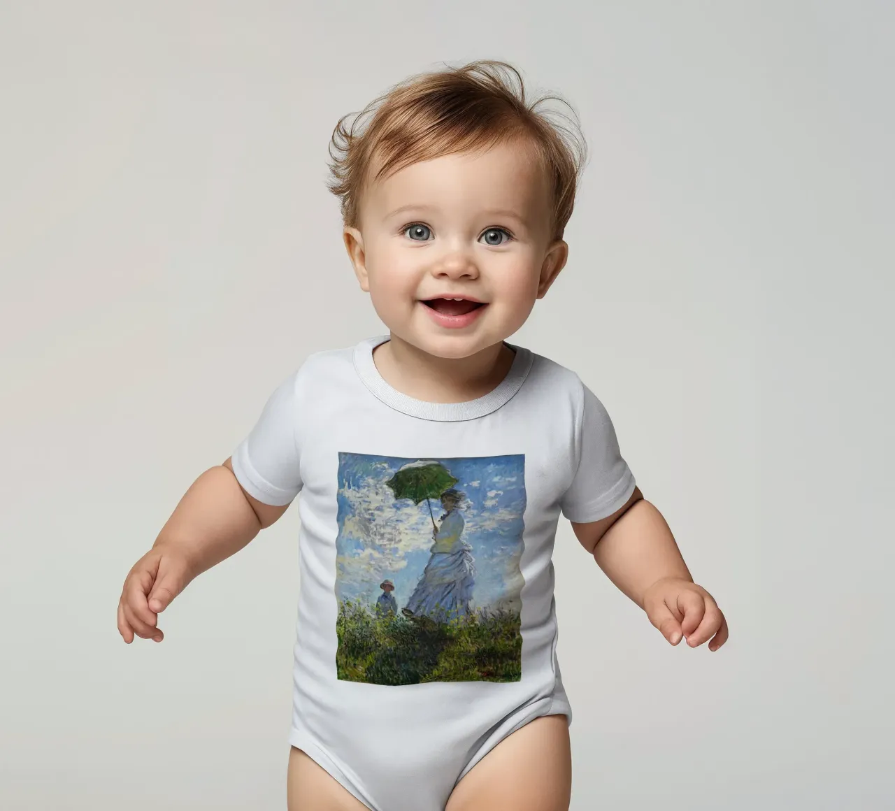 Frau mit Regenschirm in der Mitte des Feldes Kurzarm Babybody von SMG Store