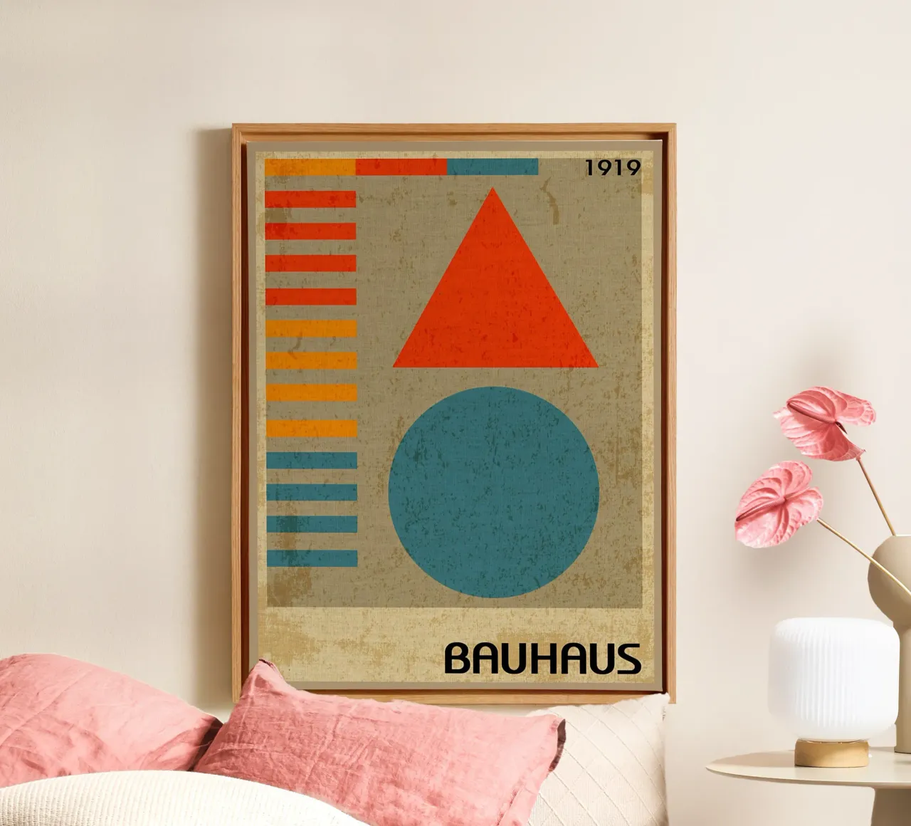 Stampa d'arte geometrica Bauhaus 1919 tela con Cornice a cassetta da Edson Studio