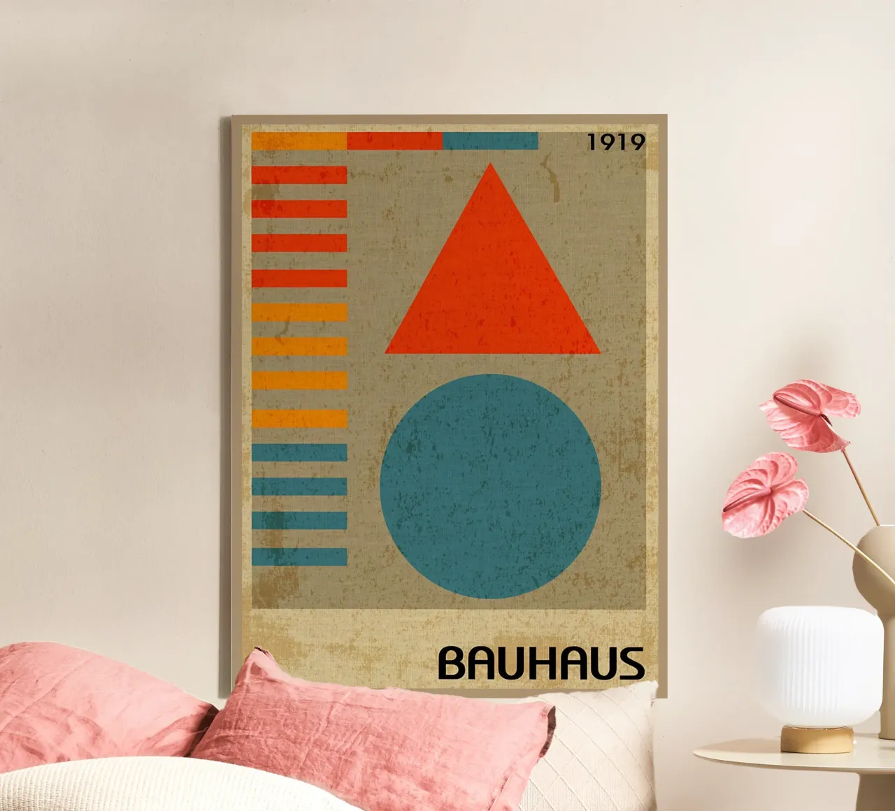 Stampa d'arte geometrica Bauhaus 1919 tela con Cornice a cassetta da Edson Studio