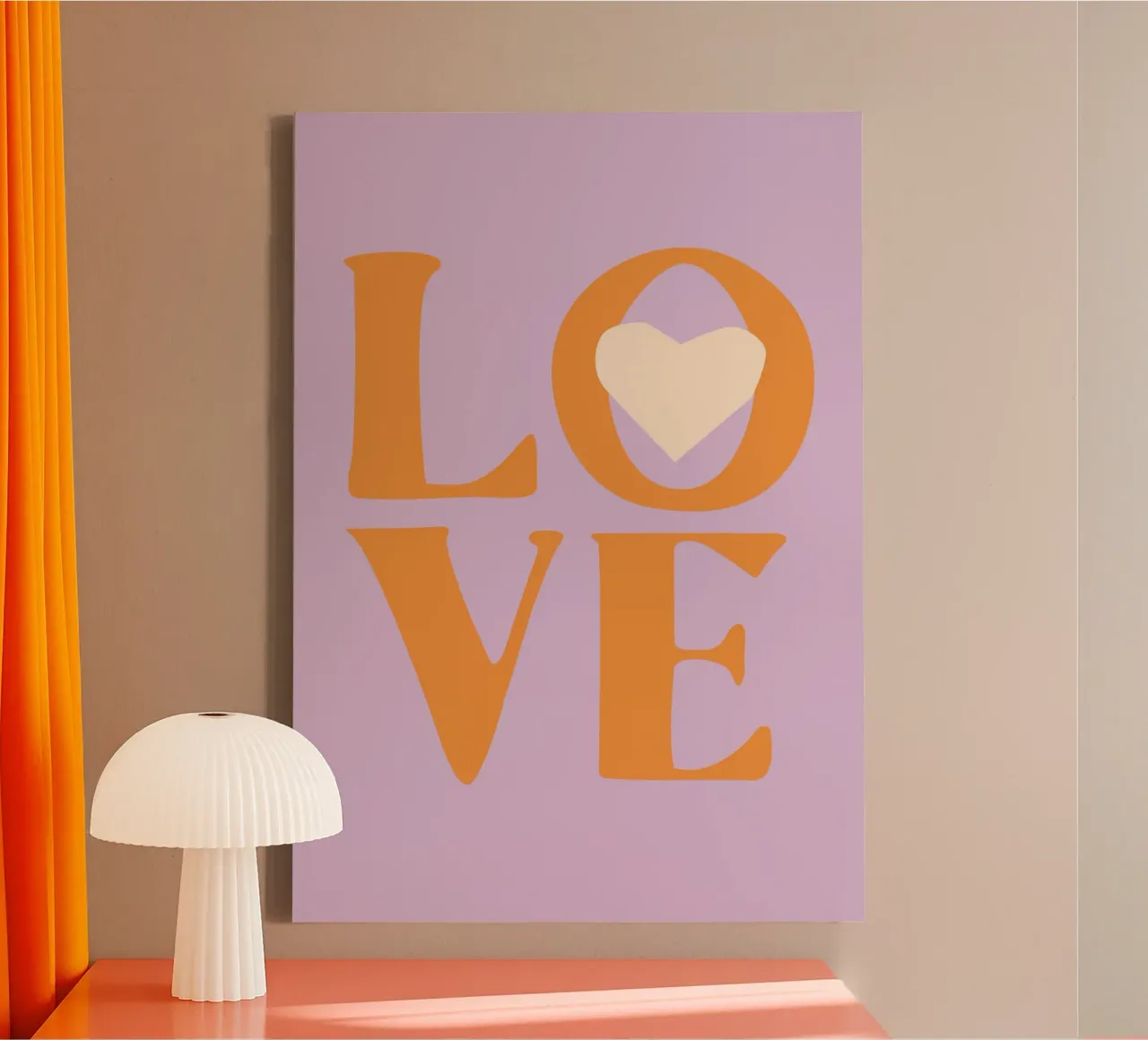 GROTE LIEFDE lila oranje canvas met Baklijst van Carolin Vonhoff