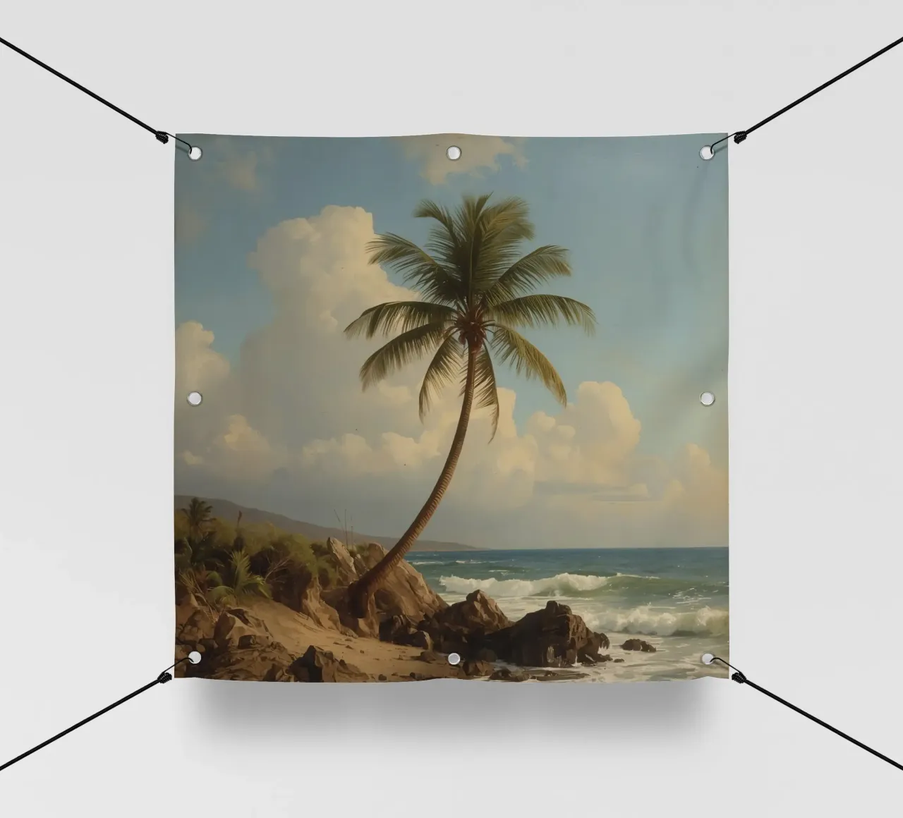 Paesaggio costiero con una palma ad alto fusto telo in pvc da DesignDoodle