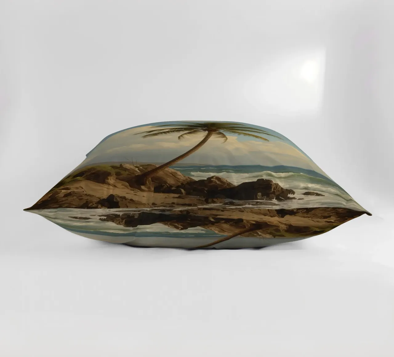 Paesaggio costiero con una palma ad alto fusto cuscino da DesignDoodle