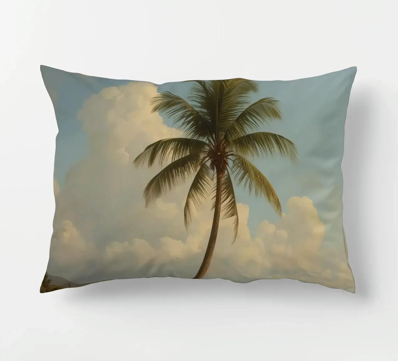 Paesaggio costiero con una palma ad alto fusto cuscino da DesignDoodle