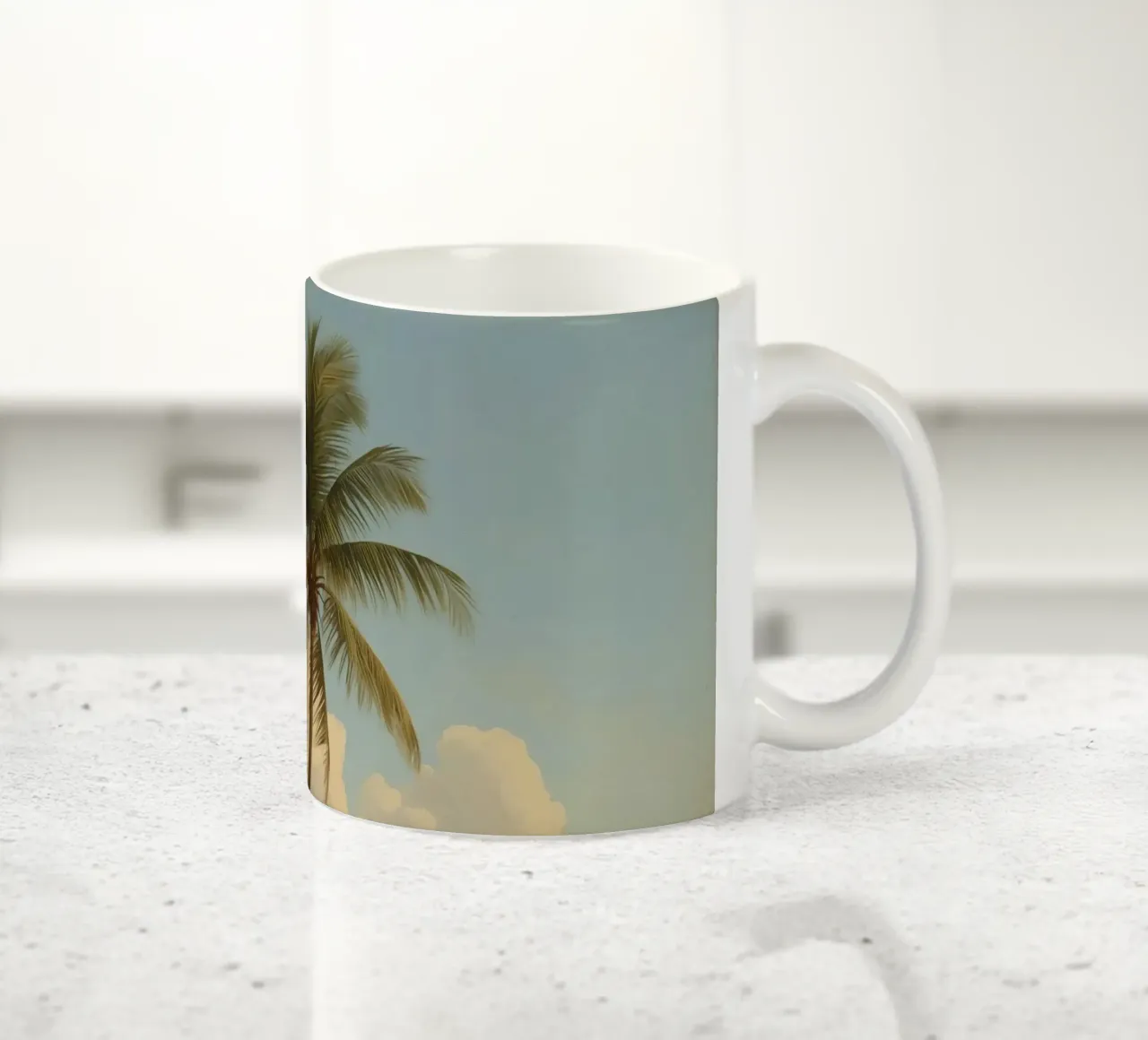 Paesaggio costiero con una palma ad alto fusto tazza in ceramica da DesignDoodle