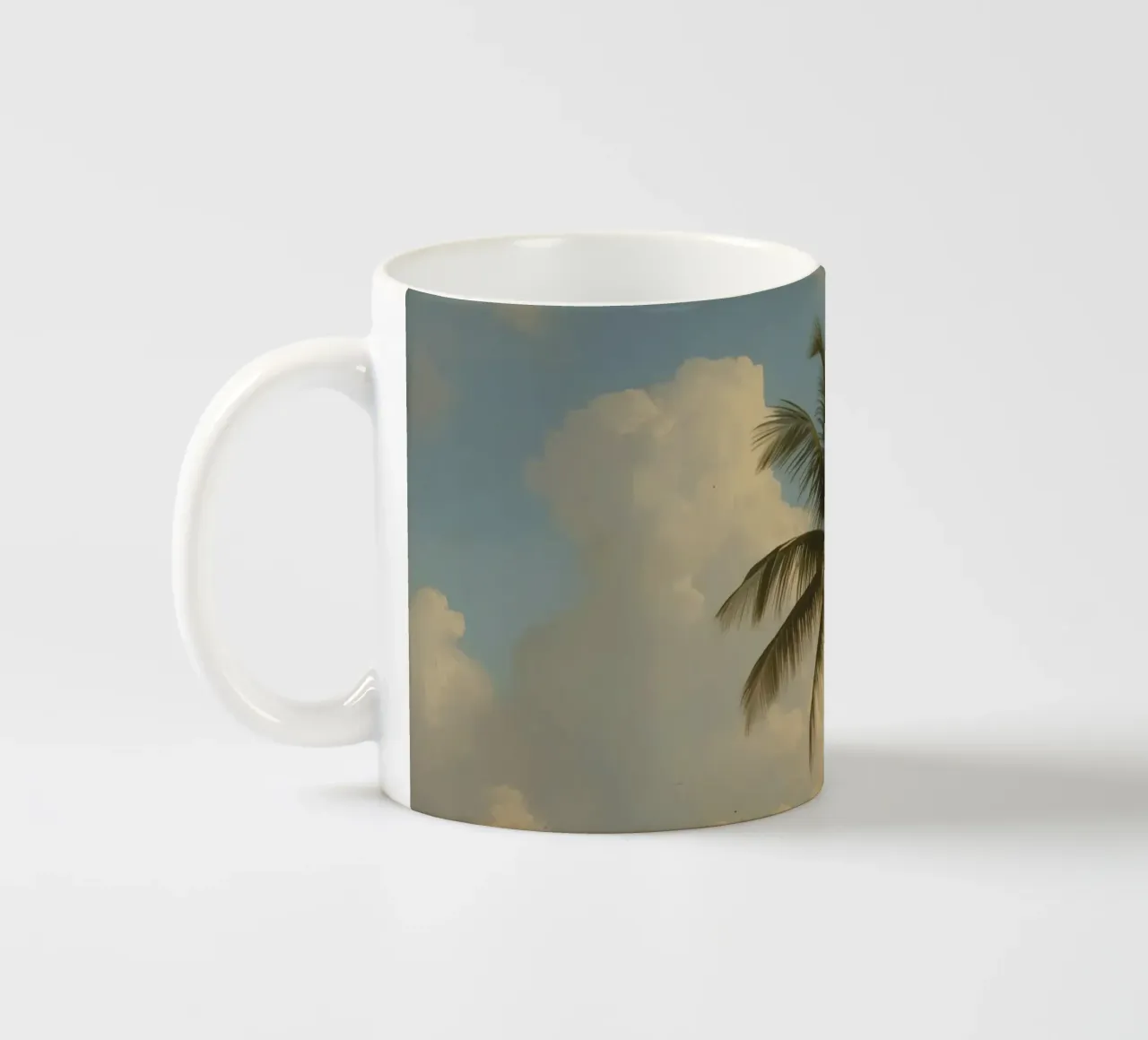 Paesaggio costiero con una palma ad alto fusto tazza in ceramica da DesignDoodle