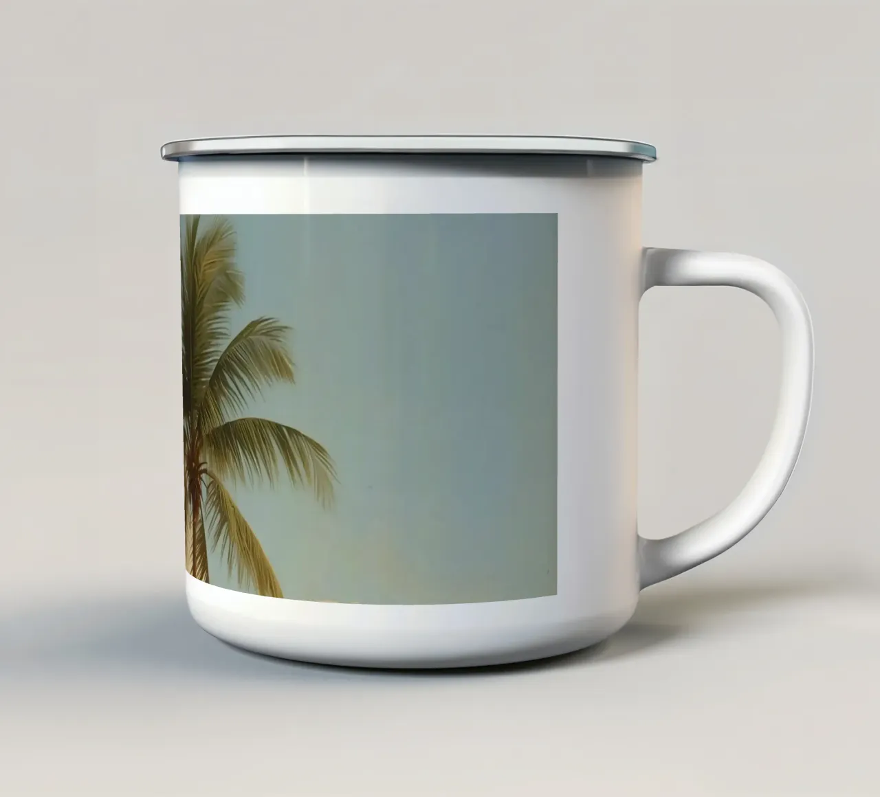Paesaggio costiero con una palma ad alto fusto tazza in smalto da DesignDoodle