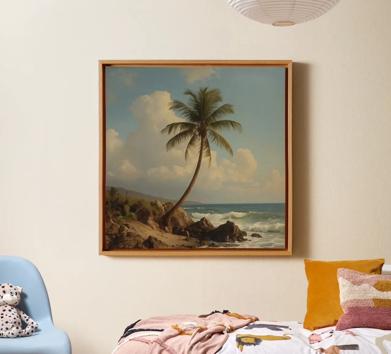 Paesaggio costiero con una palma ad alto fusto tela con Cornice a cassetta da DesignDoodle