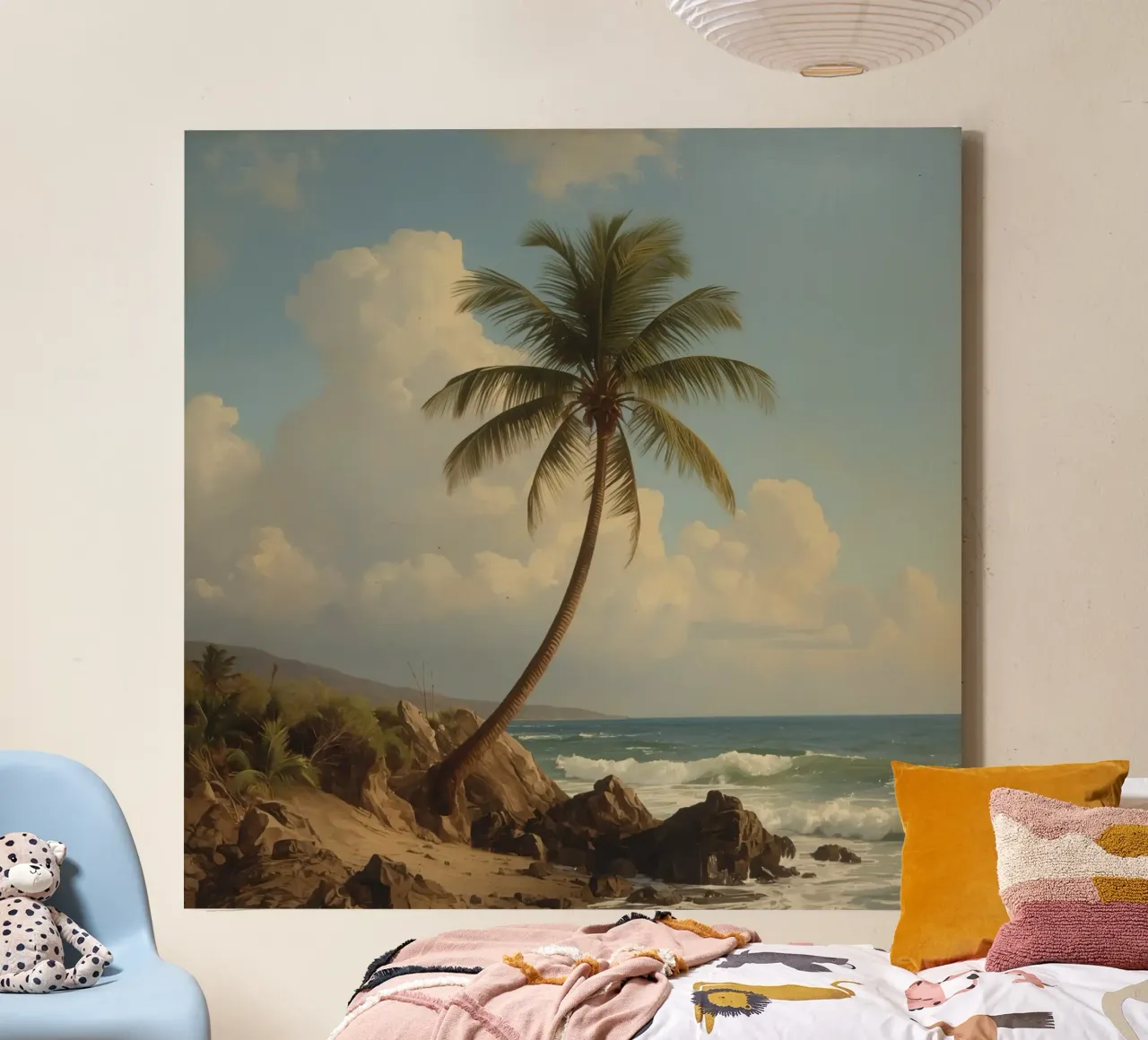Paesaggio costiero con una palma ad alto fusto tela con Cornice a cassetta da DesignDoodle