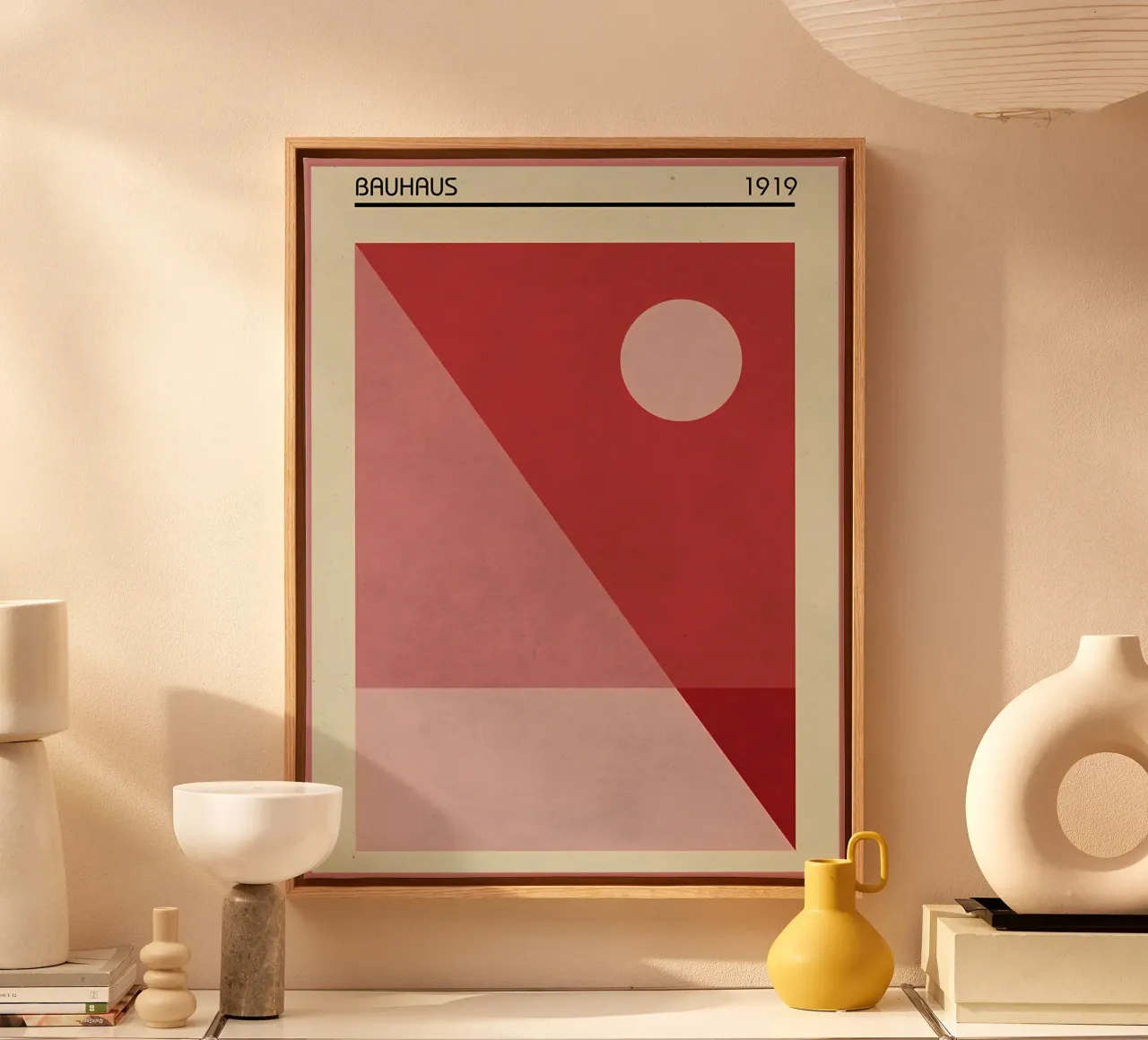 Bauhaus Geometric Art Red 1900 canvas with Floater frame by Edson Studio
