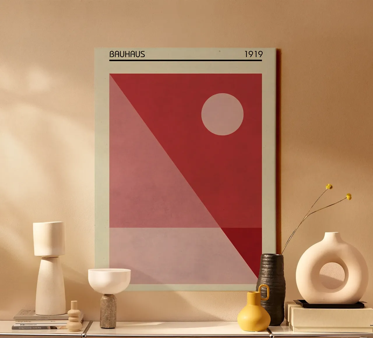 Bauhaus Geometric Art Red 1900 canvas with Floater frame by Edson Studio