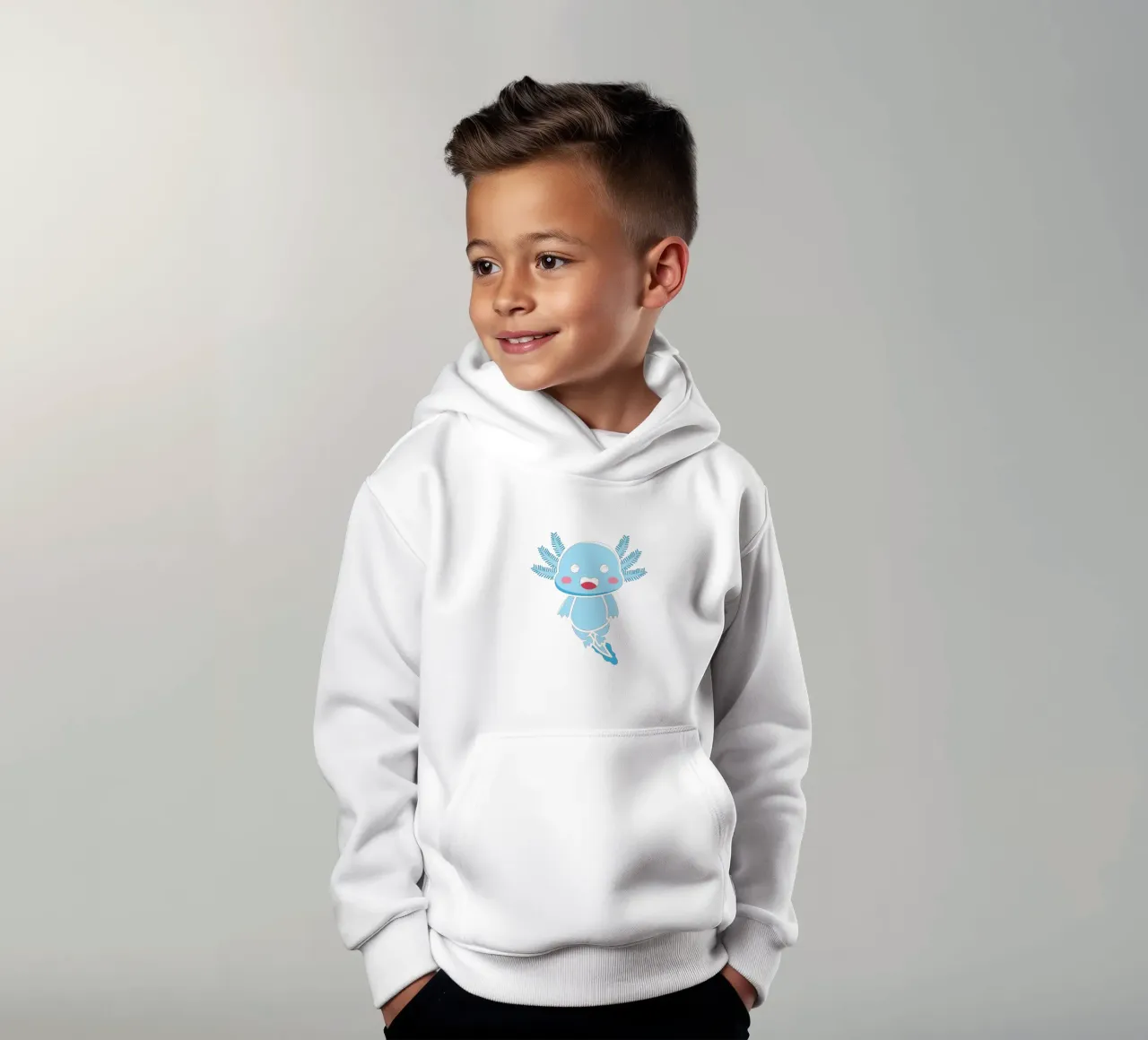 Axolotl blue felpa bambino con cappuccio da edsonramosart
