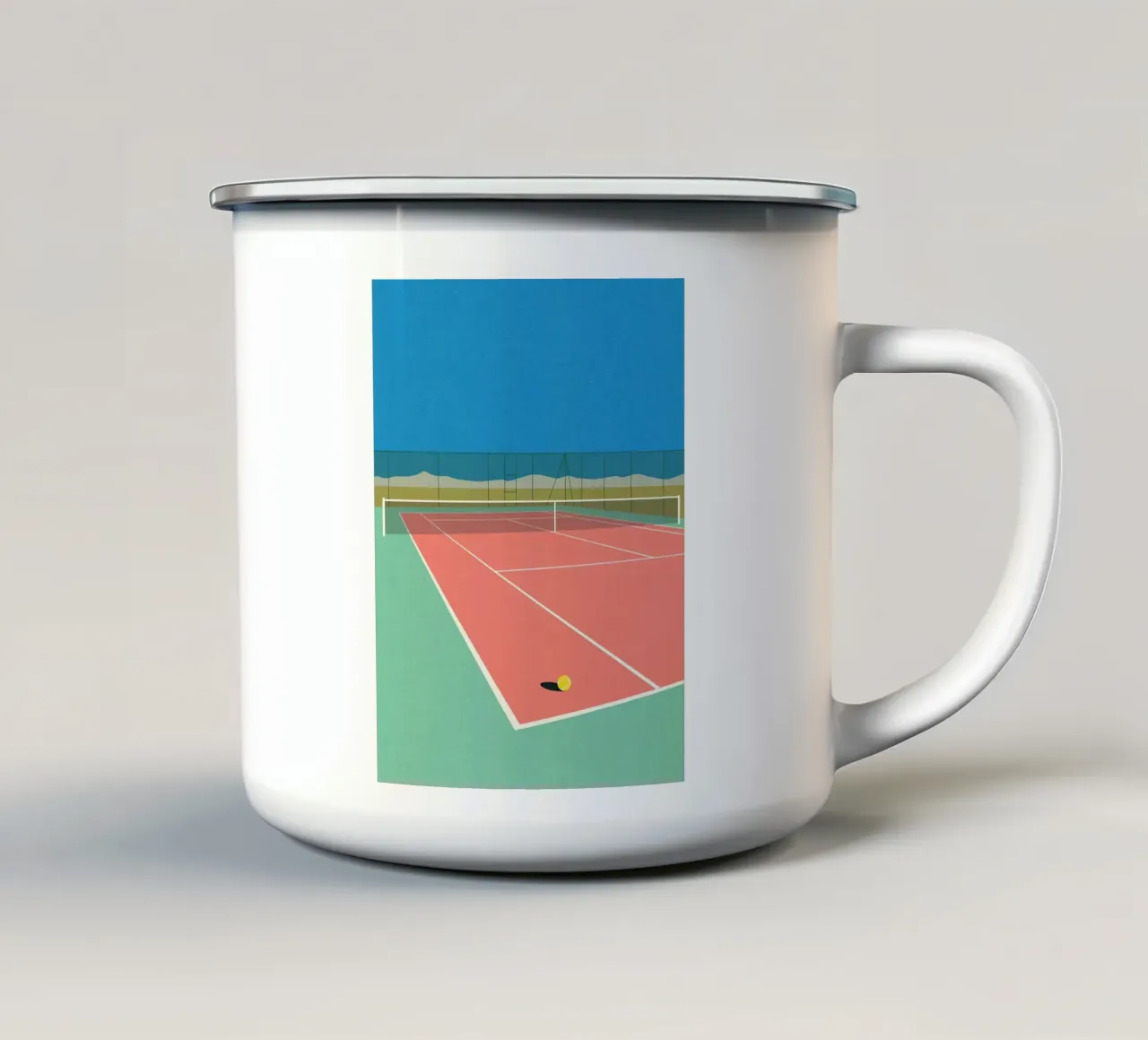 Pista de tenis en el desierto taza de esmalte de lawrencearmstron