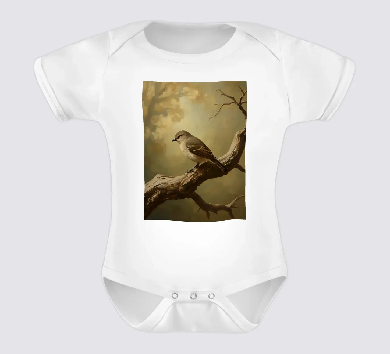 Bird Perched on a Branch with Softly Autumn Background short-sleeve baby romper by DesignDoodle