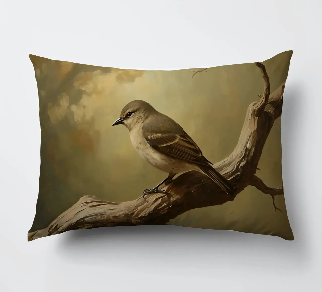 Bird Perched on a Branch with Softly Autumn Background decorative cushion by DesignDoodle