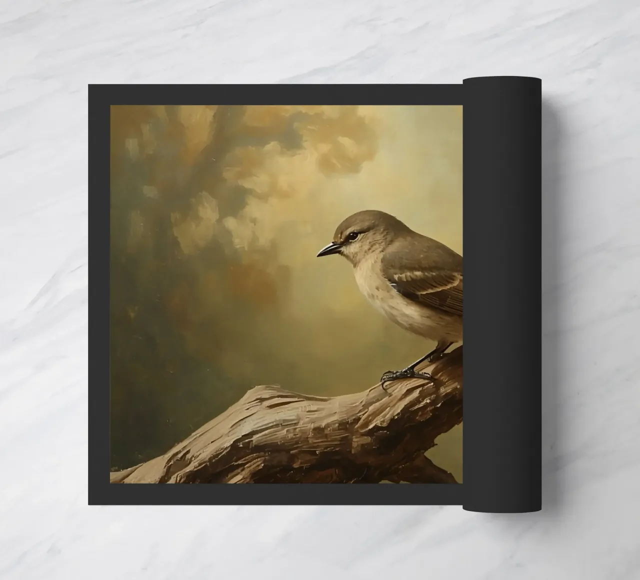 Bird Perched on a Branch with Softly Autumn Background doormat by DesignDoodle