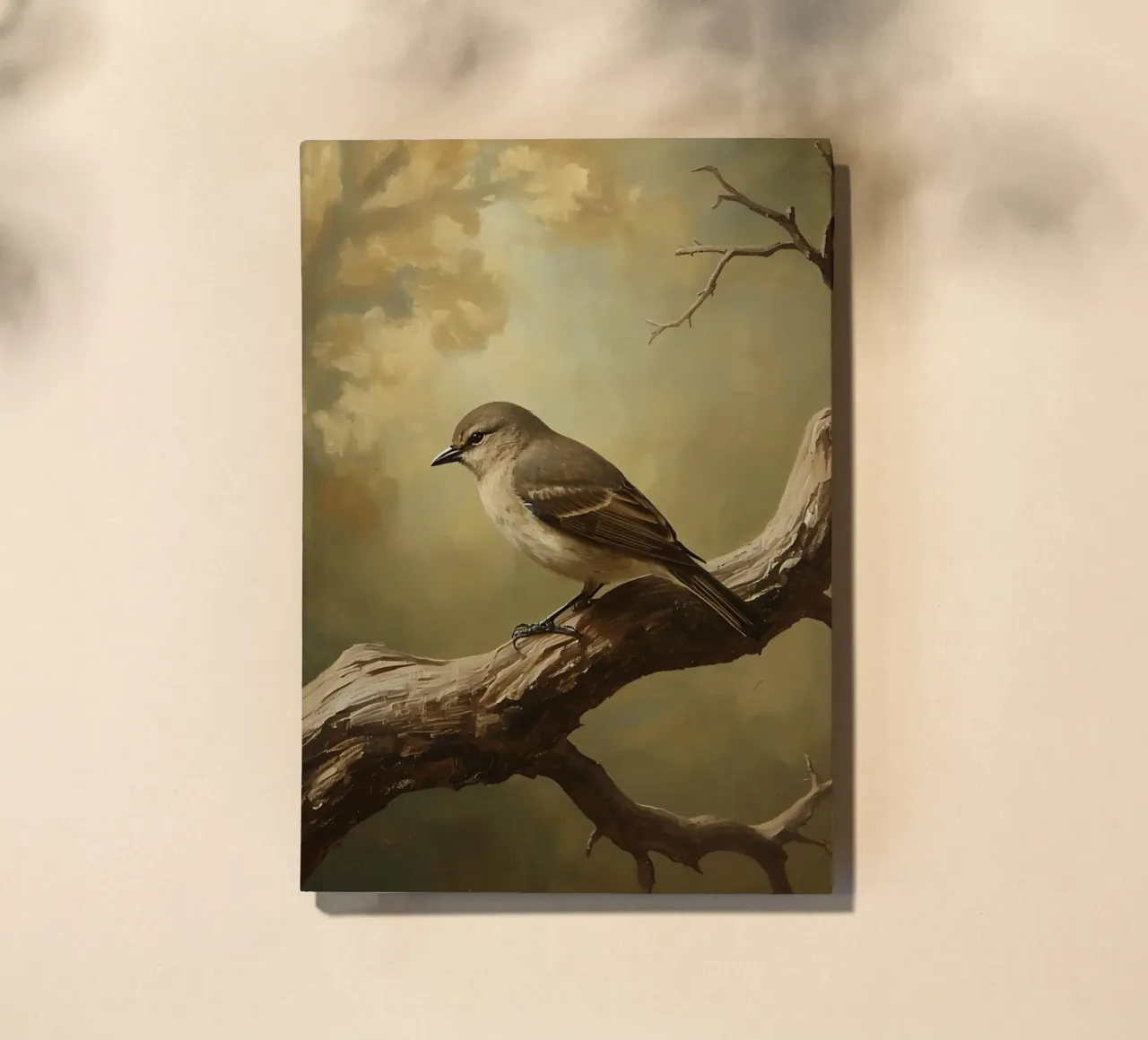 Vogel neergestreken op een tak met zachte herfst achtergrond notitieboek van DesignDoodle