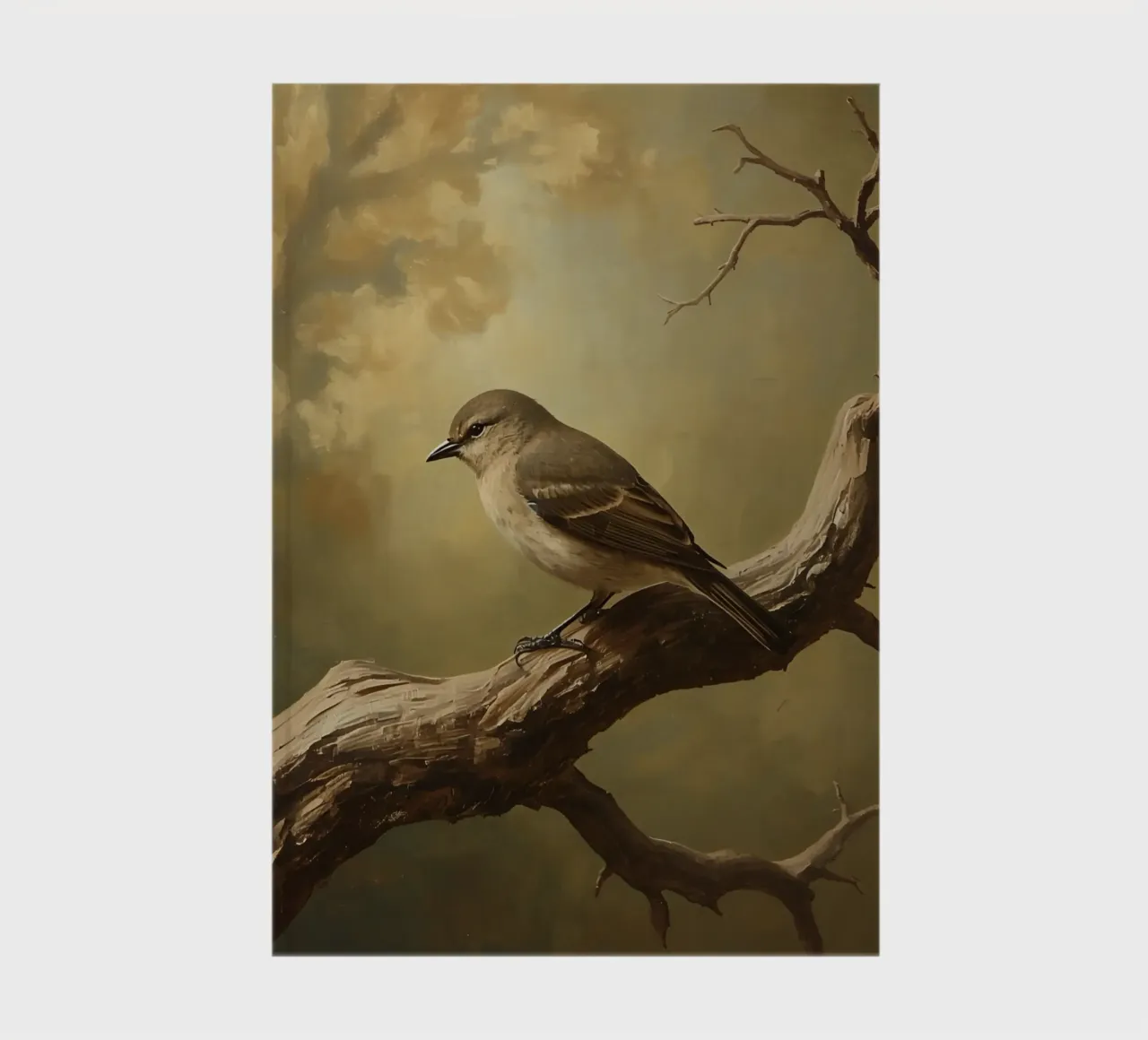 Vogel neergestreken op een tak met zachte herfst achtergrond notitieboek van DesignDoodle