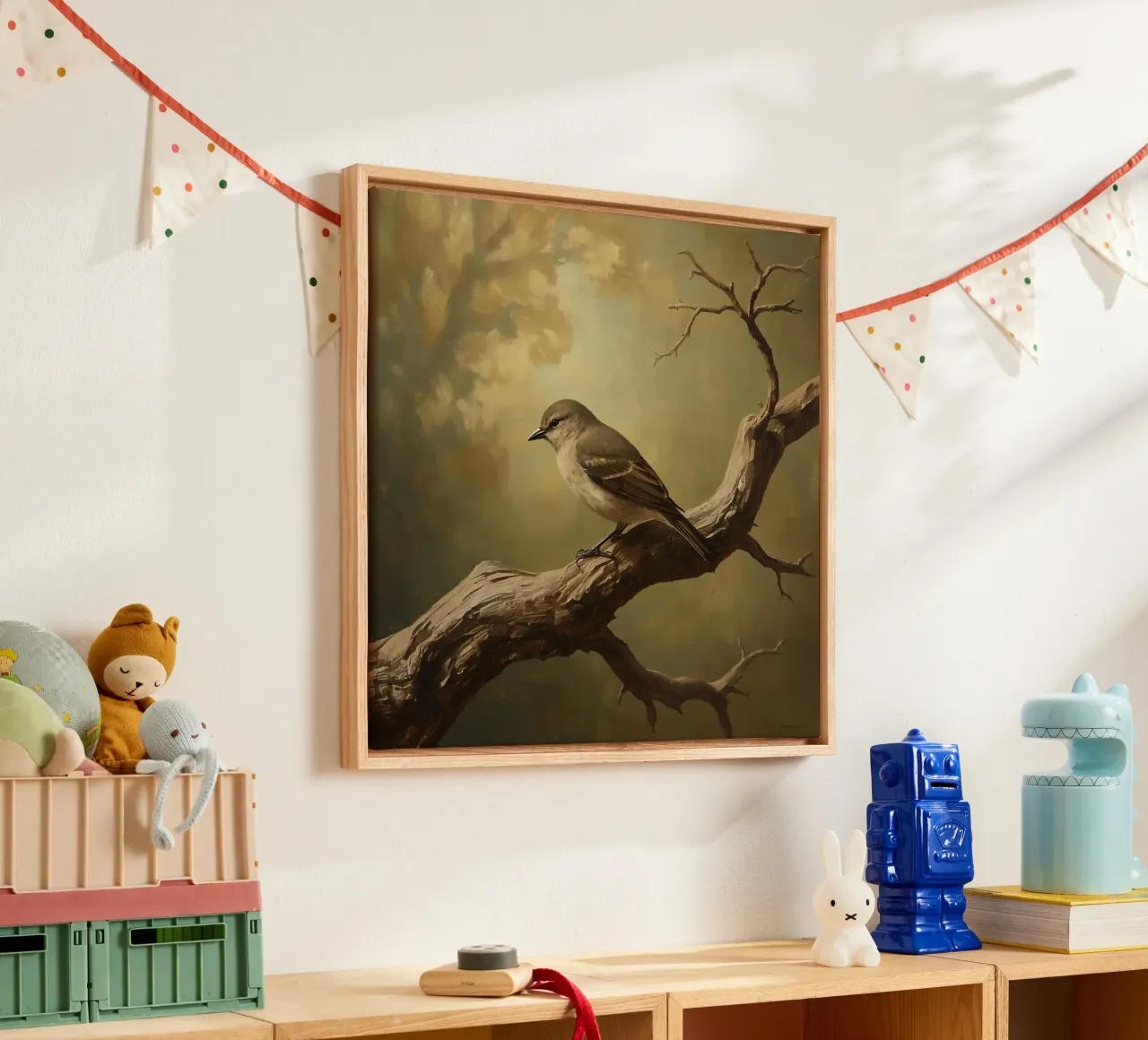 Bird Perched on a Branch with Softly Autumn Background canvas by DesignDoodle