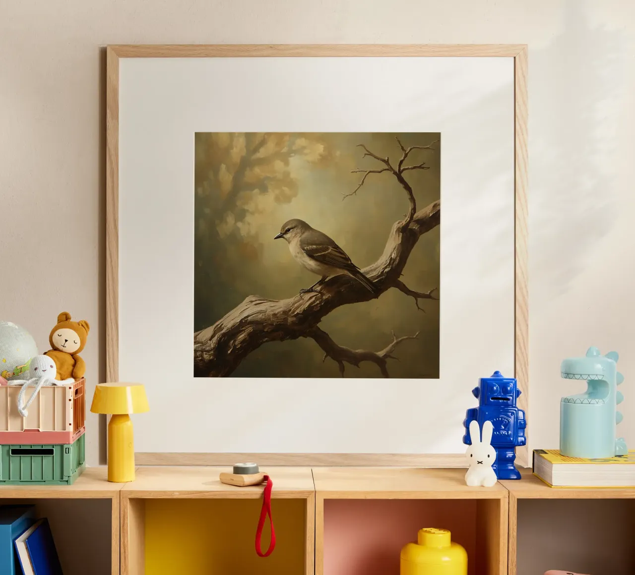 Bird Perched on a Branch with Softly Autumn Background hahnemühle by DesignDoodle