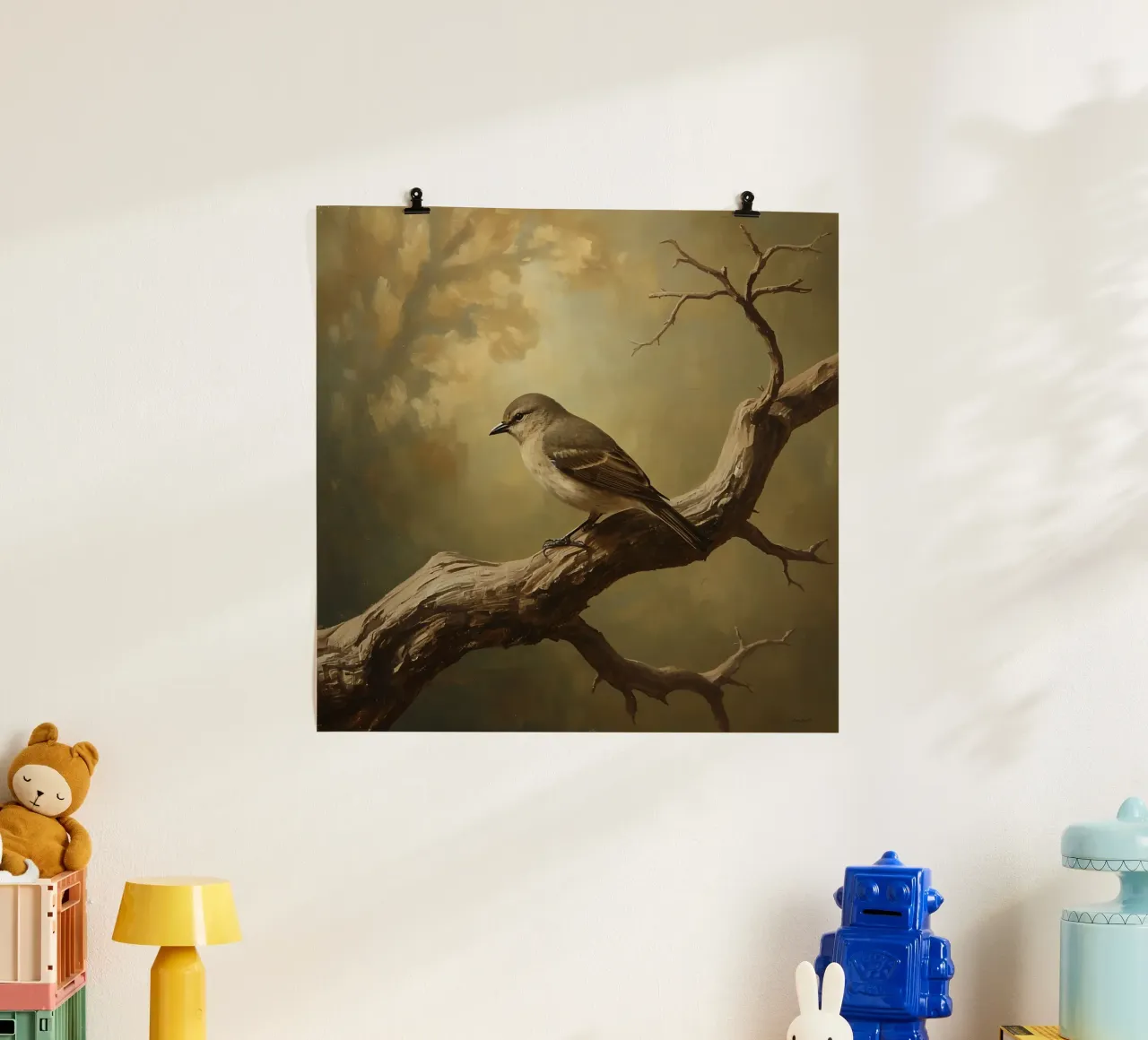 Bird Perched on a Branch with Softly Autumn Background hahnemühle by DesignDoodle