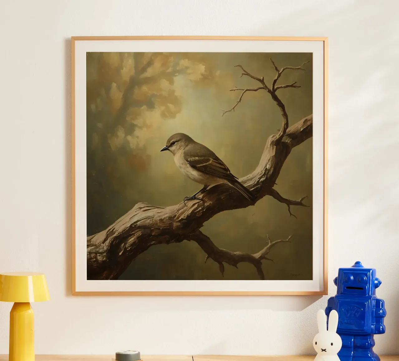 Bird Perched on a Branch with Softly Autumn Background hahnemühle by DesignDoodle