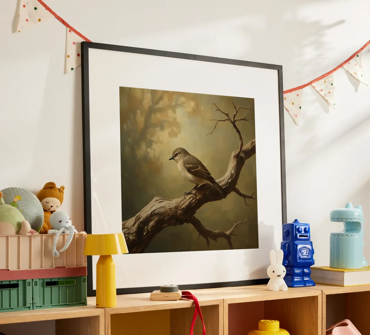 Bird Perched on a Branch with Softly Autumn Background hahnemühle by DesignDoodle