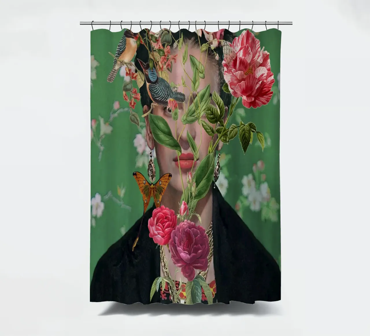 Frida collage art tenda da doccia da edsonramosart