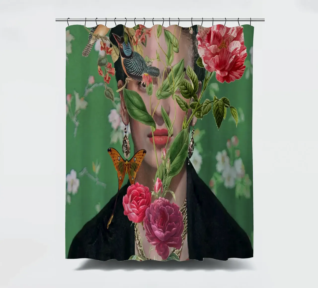Frida collage art tenda da doccia da edsonramosart