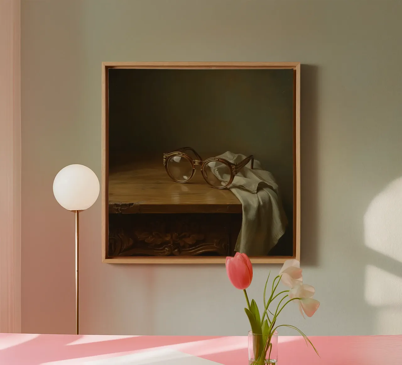 Verres anciens posés sur une table en bois toile avec Caisse américaine de DesignDoodle