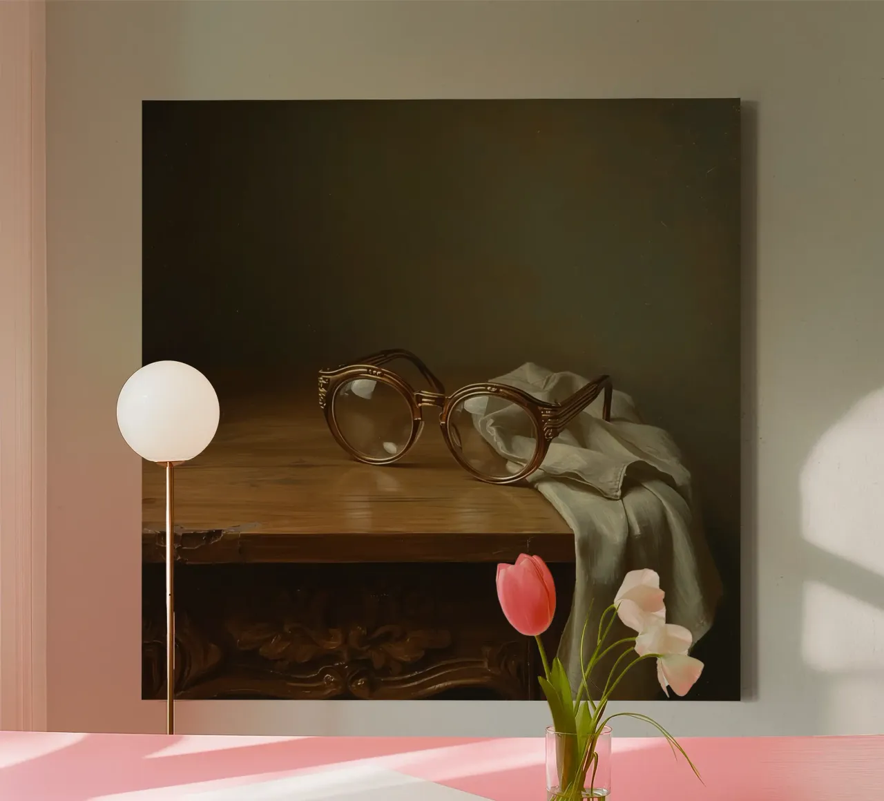 Verres anciens posés sur une table en bois toile avec Caisse américaine de DesignDoodle