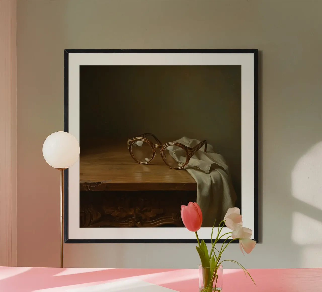 Verres anciens posés sur une table en bois poster de DesignDoodle