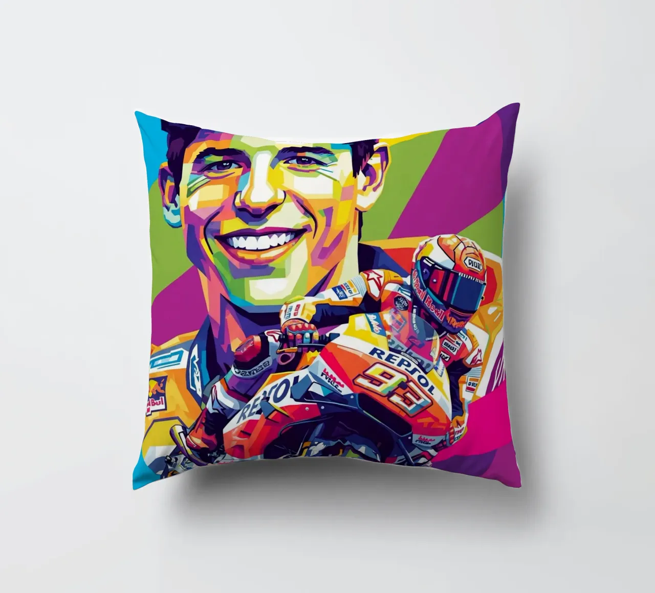 Marc Marquez smile decorative cushion by Hantamrata