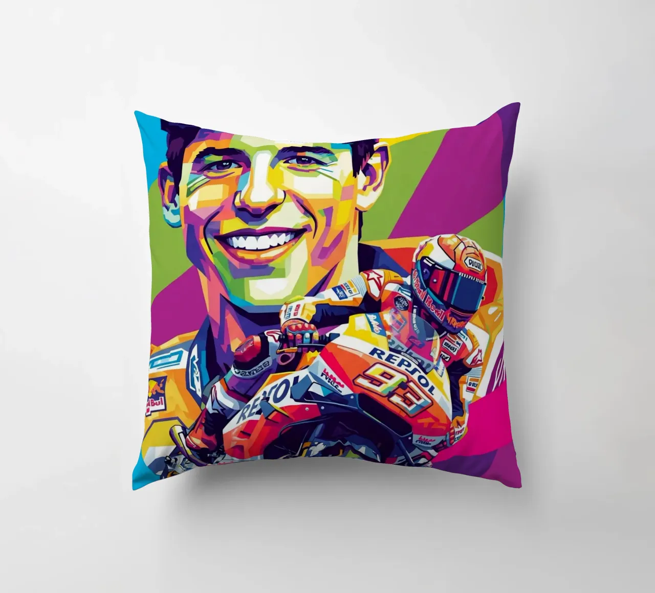 Marc Marquez smile decorative cushion by Hantamrata