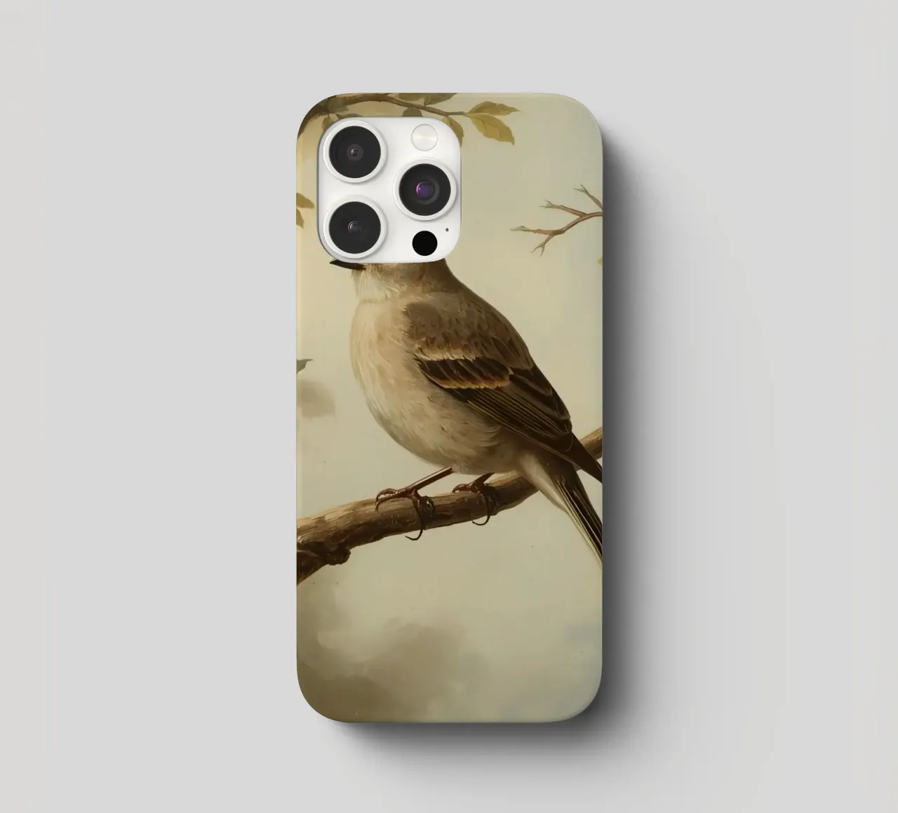 Sparrow perched on a branch with soft leaves in a calm iphone case by DesignDoodle