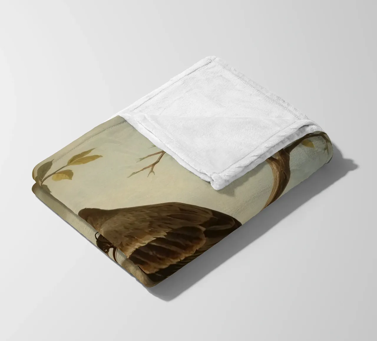 Sparrow perched on a branch with soft leaves in a calm fleece blanket by DesignDoodle