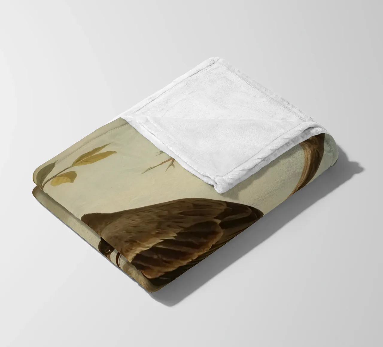Sparrow perched on a branch with soft leaves in a calm fleece blanket by DesignDoodle