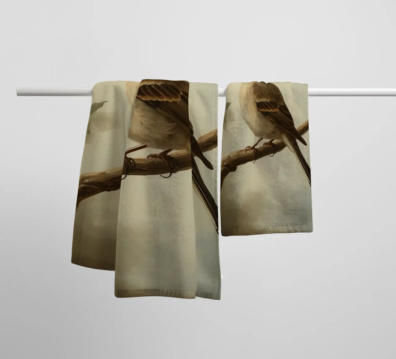 Sperling auf einem Zweig mit weichen Blättern in einer ruhigen Handtuch von DesignDoodle